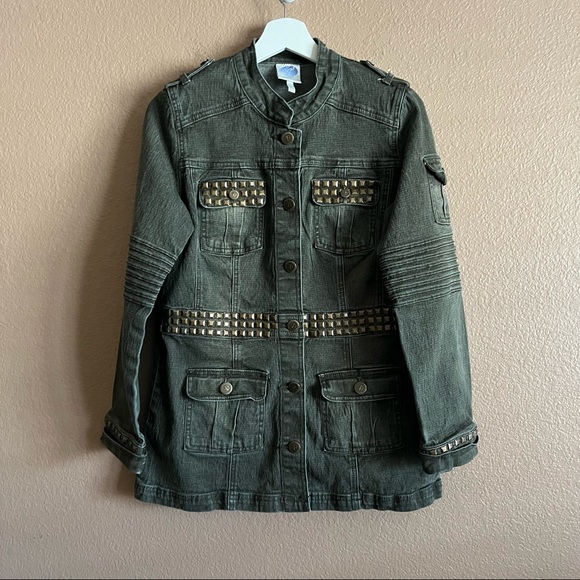 DG2 by Diane Gilman Jackets & Blazers - DG2 by Diane Gilman Military Embellished Denim Jacket Size Medium